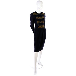 1980s Vintage Black Louis Feraud Dress With Studs