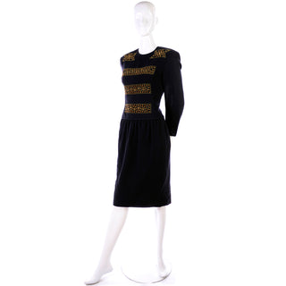 Vintage Black Louis Feraud Dress With Brass Studs
