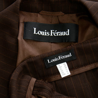 90s Louis Feraud Brown Pinstripe Vintage Pantsuit w Coat & Trousers