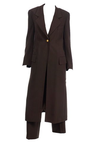 Louis Feraud Brown Pinstripe Vintage Pantsuit w Coat & Trousers
