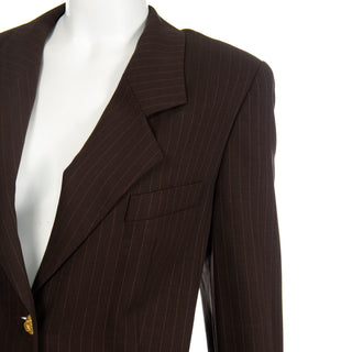 Louis Feraud Brown Pinstripe Vintage Pantsuit w Duster style Coat & Trousers