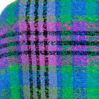 Louis Feraud Vintage Purple Pink and Green Plaid Oversized Wool Wrap 