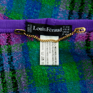 Louis Feraud Vintage Purple and Green Plaid Oversized Wool Wrap Made in Germany