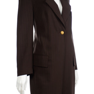 Louis Feraud Brown Pinstripe Vintage Pantsuit w Coat &  pleated Trousers