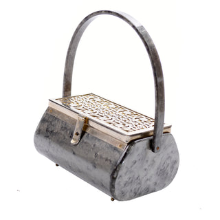 Vintage 1950s Grey Lucite Handbag Metal top