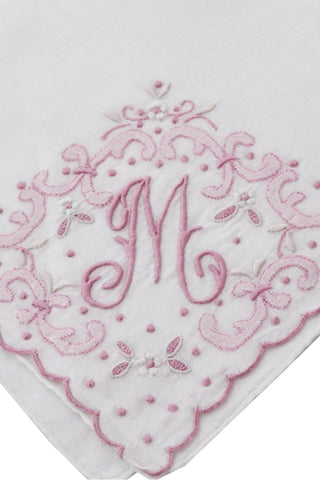 Pink M Monogrammed Madeira Vintage Handkerchief - Dressing Vintage