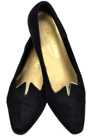 Harem Style Vintage Magdesian Black Suede Gold Shoes 6.5 - Dressing Vintage