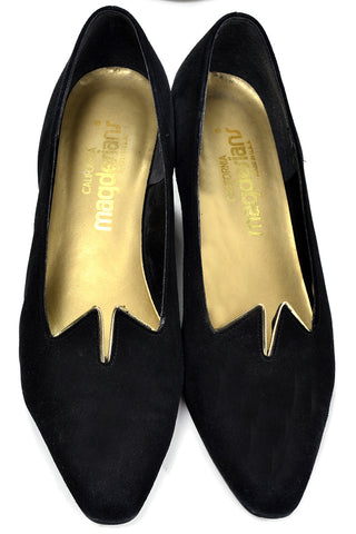 Harem Style Vintage Magdesian Black Suede Gold Shoes 6.5 - Dressing Vintage