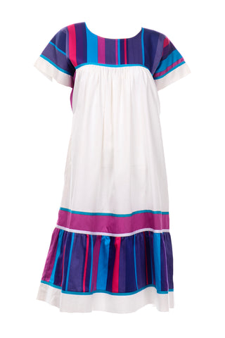 1970's Maj Honolulu Vintage Cotton Caftan Dress with Jewel Tone Stripes