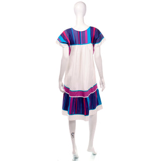 1970s Maj Honolulu Cotton Mexican Style Dress with Jewel Tone Stripes