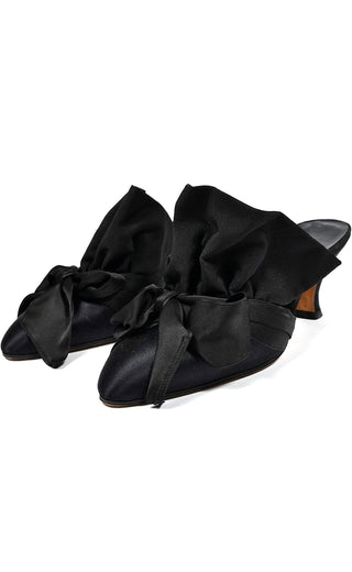 Manolo Blahnik Vintage Black Ruffled Mules Satin Shoes