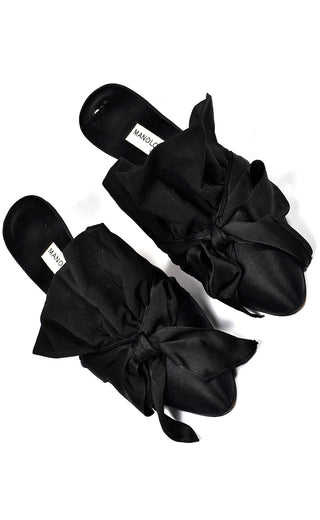 Manolo Blahnik Vintage Black Satin Ruffled Mules Shoes
