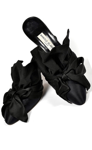 Manolo Blahnik Vintage Black Ruffled Mules Shoes