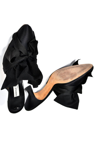 80s Manolo Blahnik Vintage Black Ruffled Mules Shoes
