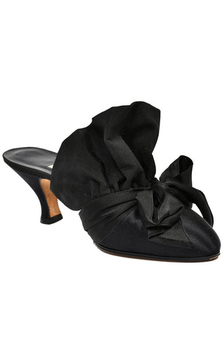 Manolo Blahnik Vintage Black Ruffled Mules Shoes 1980s