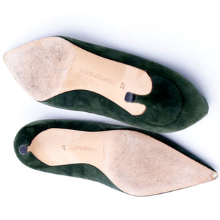 Vintage 2000s Manolo Blahnik Green Suede Kitten Heel Pumps Shoes 37