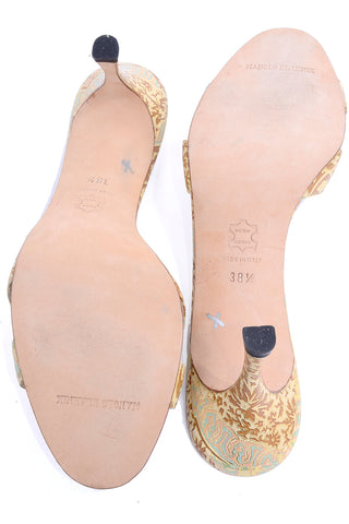 Manolo Blahnik Size 38.5 Gold Turquoise Bronze Leaves Floral Heel Sandals