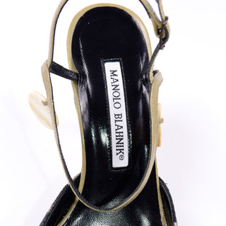 Size 37 Manolo Blahnik Green & Black Pelotera Slingback Shoes w/ Original Box & Dust Bag