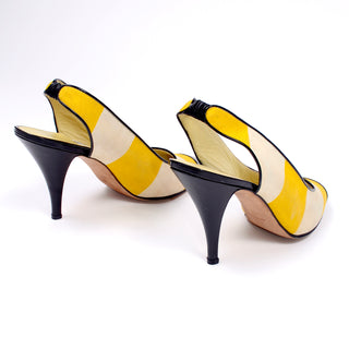 1980s Manolo Blahnik Yellow & Cream Striped Vintage Heels 39.5