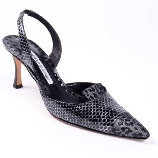 Manolo Blahnik Grey Ploiesti Snakeskin Slingback Shoes with heels