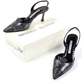 Manolo Blahnik Grey Ploiesti Snakeskin Slingback Shoes 6.5
