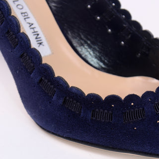 Unique Ribbon Manolo Blahnik Vintage blue suede slingback shoes