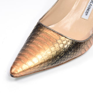 Manolo Blahnik Shoes Rose Bronze Copper Metallic Snakeskin Pumps Pointed toe heels