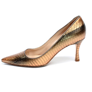 Manolo Blahnik Shoes Rose Bronze Copper Metallic Snakeskin Pumps heels