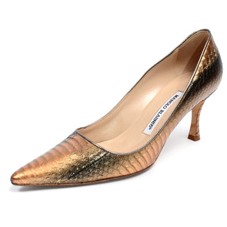 Manolo Blahnik Shoes Rose Bronze Copper Metallic Snakeskin Pumps sizer 36 w box