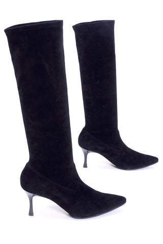 Manolo Blahnik Black Suede Boots Knee Length w/ 3" Heels 38.5
