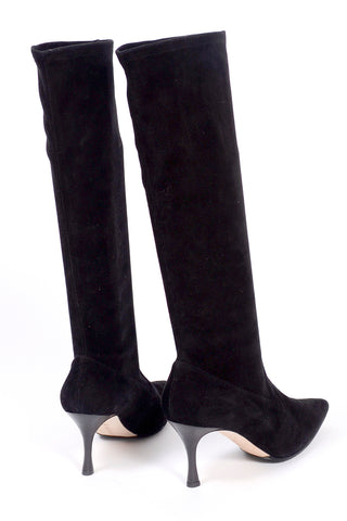 Manolo Blahnik Black Suede Boots Knee Length w/ 3" Heels 38.5