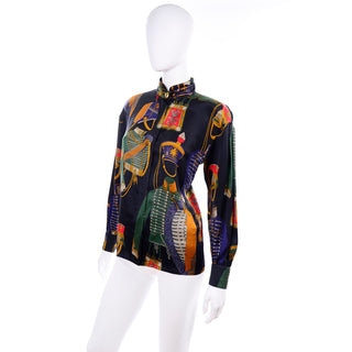1980s Vintage Escada Blouse Soldier Costume Novelty Print Silk by Margaretha Ley