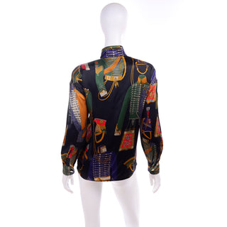 1980s Vintage Escada Blouse Soldier Costume Novelty Print Silk by Margaretha Ley