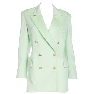 1980s Margaretha Ley Escada Green Cashmere Blend Double Breasted Blazer Jacket