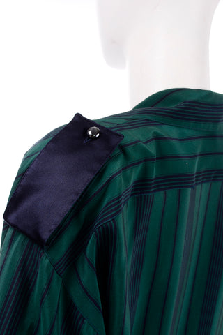 Epaulettes Marika Blu Vintage Blue and Green Stripe Silk Dress