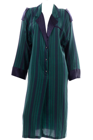 Marika Blu Vintage Blue and Green Stripe Silk Dress