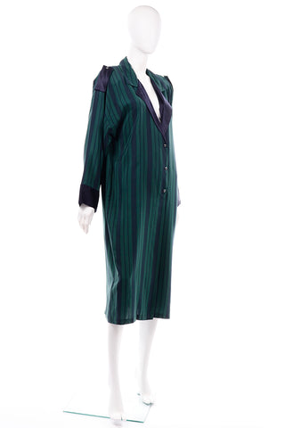 Marika Blu Vintage Blue and Green Stripe Silk Dress 1980s