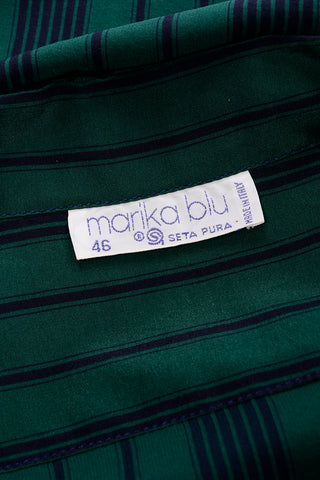 pure silk Marika Blu Vintage Blue and Green Stripe Silk Dress