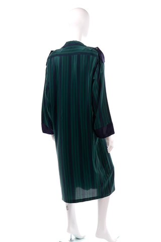 Made in Italy Marika Blu Vintage Blue and Green Stripe Silk Dress