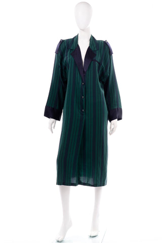 Italian Marika Blu Vintage Blue and Green Stripe Silk Dress
