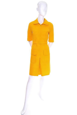 1960s Marimekko pleated yellow and orange vintage sun dress size 8 