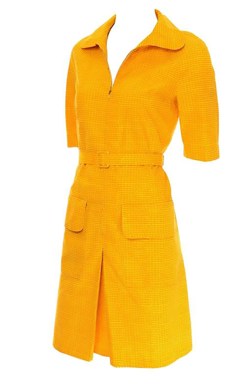 60's Marimekko Vintage Dress in Bold Orange Yellow Cotton Print