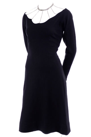 Marion McCoy Cage Neckline Vintage Black Wool Dress