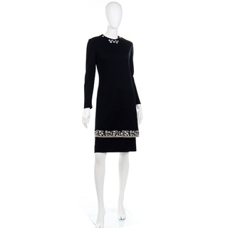 1960s Vintage Marion McCoy Beaded Rhinestone Black Tunic Dress double layer