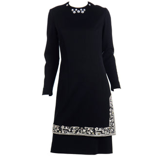 1960s Vintage Marion McCoy Beaded Rhinestone Black Tunic Dress 60s