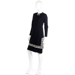 1960s Vintage Marion McCoy Beaded Rhinestone Black Tunic Style Dress