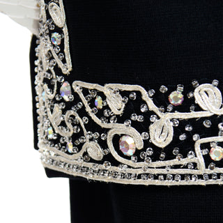 1960s Vintage Marion McCoy Beaded Rhinestone Embroidery Black Tunic Dress