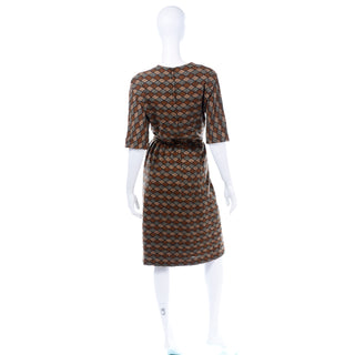 Marjorie Montgomery Vintage 1960s Brown Print Dress With Pom Pom Belt