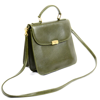 1990s Mark Cross Green Pebble Leather Top Handle Handbag or opt Shoulder Bag