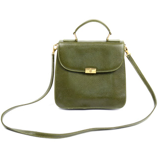 1990s Mark Cross Green Pebble Leather Top Handle Vintage Handbag or Shoulder Bag